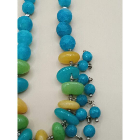Natural Dandelion Yellow/Green Aventurine w Blue Crackle Quartz Beads Necklace - Picture 3 of 12